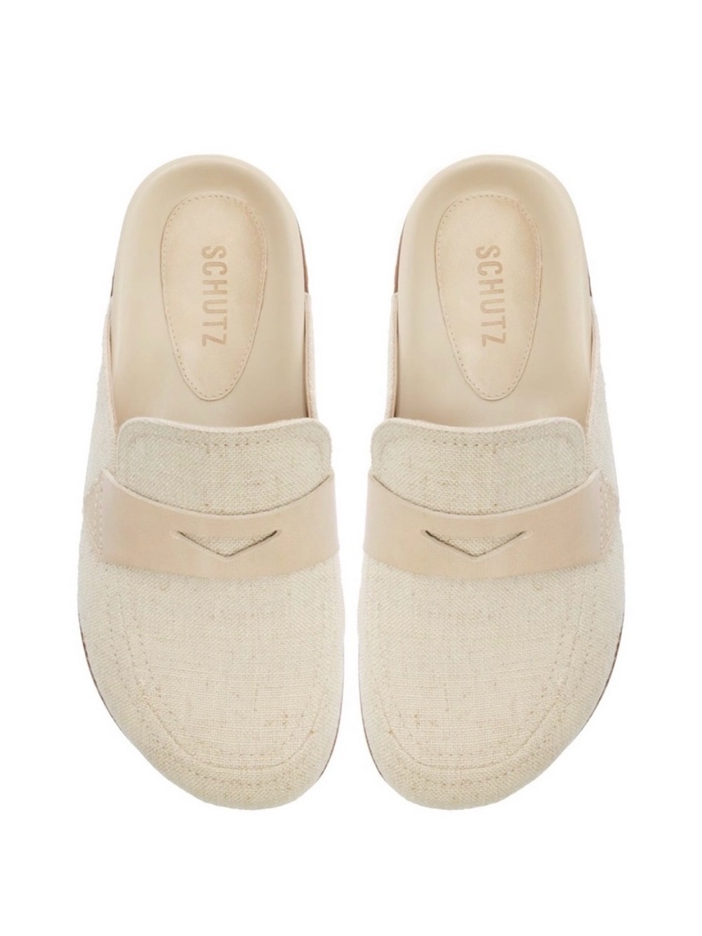 Schutz Ava Loafer Mule Slides Natural Linen Canvas Flats Size 7